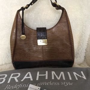 Brahmin Quinn Fawn Tri-Texture Leather Hobo -NEW-